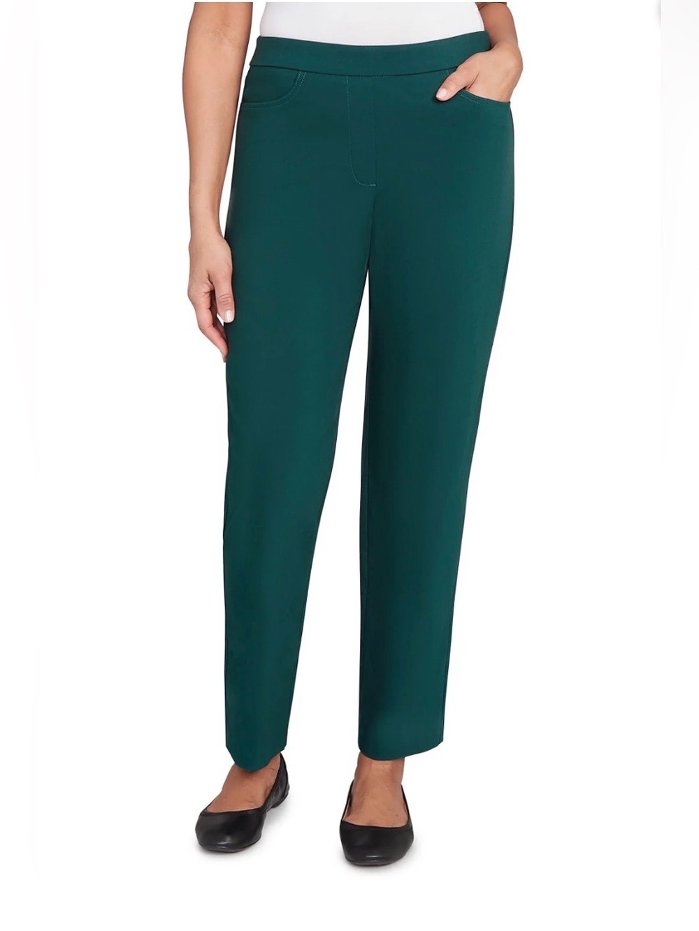 Alfred Dunner Forest Green Stretchy Straight-Leg Pull-On Casual Pants 12P. NWT